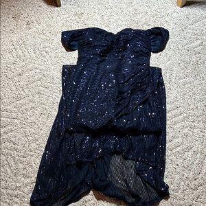 Elegant Navy Blue Sequined Prom Dress